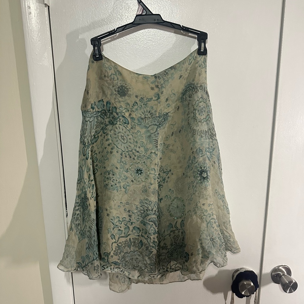 NO LONGER AVAILABLE Floral Patterned Cream and Green Skirt
